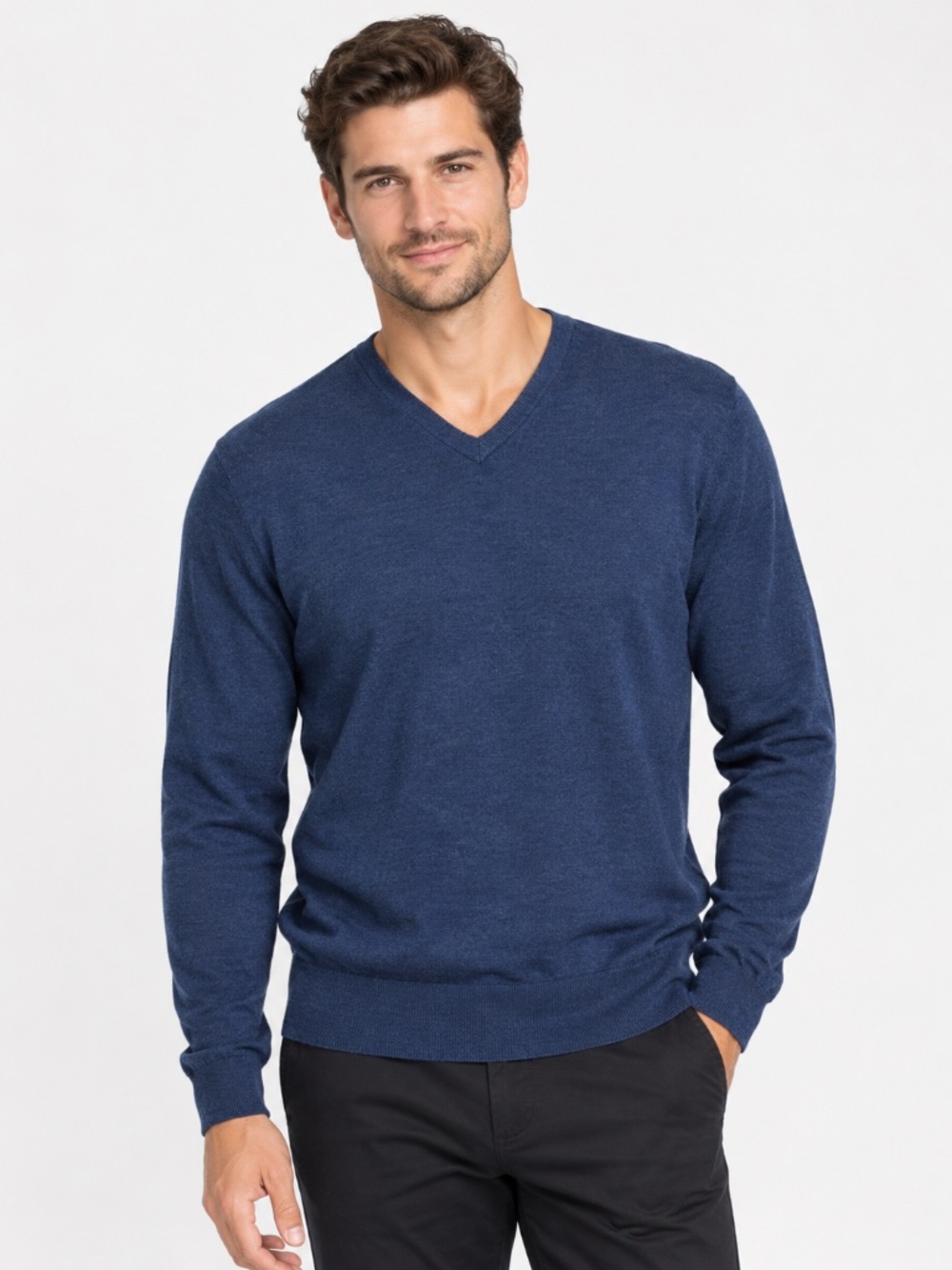 Calvin Klein Sweater Men's LG Blue Long Sleeve Pullover Extra Fine Merino Wool